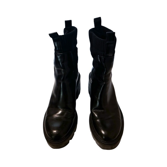 ZARA Chunky Track Sole Sock Chelsea Leather Boots Black Sz 8 - Picture 4 of 8